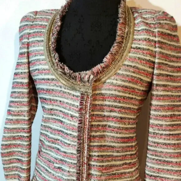 Tweed Jacket Blazer Patrizia Pepe Button Up Shirt Size 44 Medium Chanel Style - Picture 2 of 11